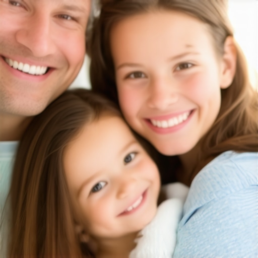 Family smiling with advanced dental tools in a clinic
