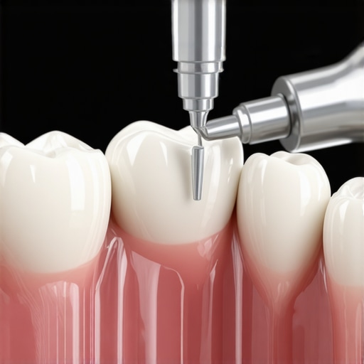 Dentist using digital scanner to design a dental crown