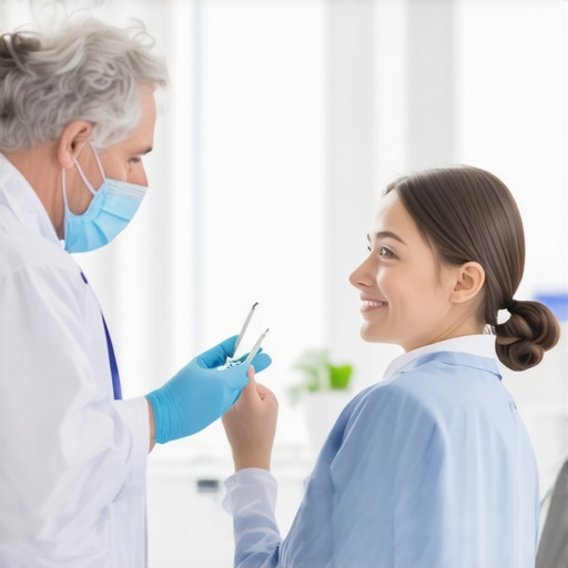 Family consulting with a dentist in a high-tech clinic, showcasing digital dental tools