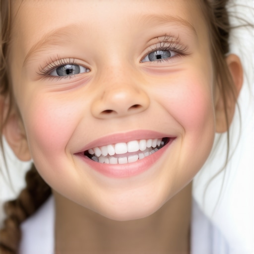 Family dentist examining children's teeth with crowns and Invisalign aligners, promoting oral health.