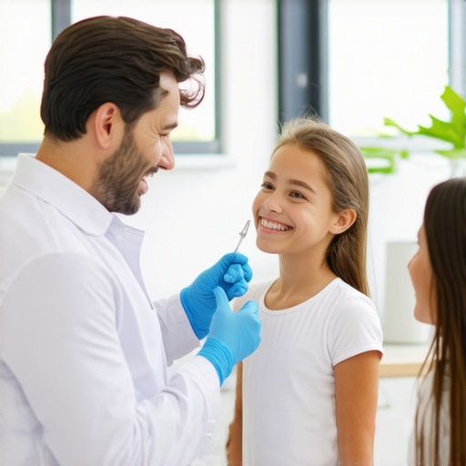 Family Dental Consultation with Crowns and Invisalign Family consultation about dental crowns and Invisalign in a contemporary dental office.