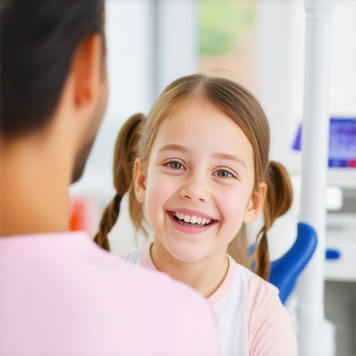 A family in a dental office discussing treatment options for crowns and Invisalign with their dentist.