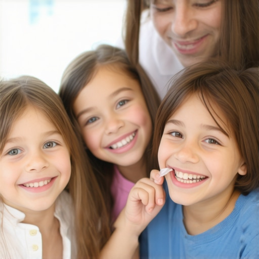 Family at dentist practicing proper oral care with Invisalign aligners