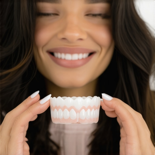A patient with a dentist discussing dental crowns and Invisalign options in a bright clinic