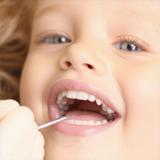 Dentist examining child's teeth with dental tools in a bright clinic