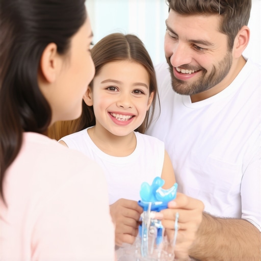 Family discussing dental crowns and Invisalign options with dentist