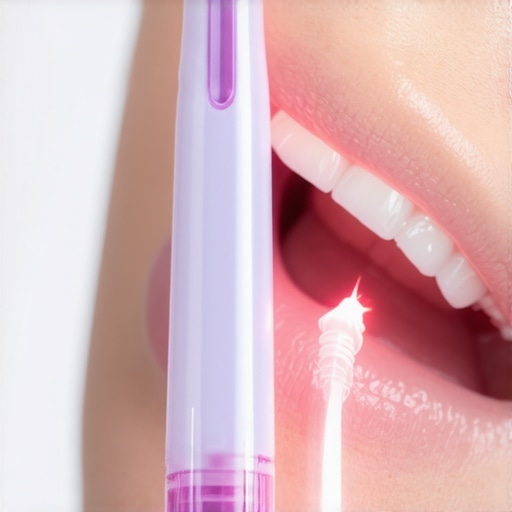 Person maintaining dental crowns and aligners with specialized tools in a modern clinic