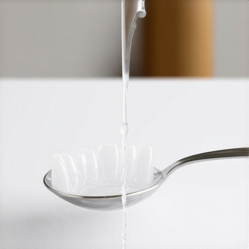 Person holding a spoon with softened Invisalign tray after boiling, demonstrating DIY fit adjustment.