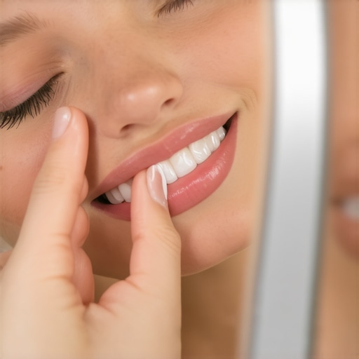 Person examining Invisalign aligners in mirror to check fit and cleanliness.