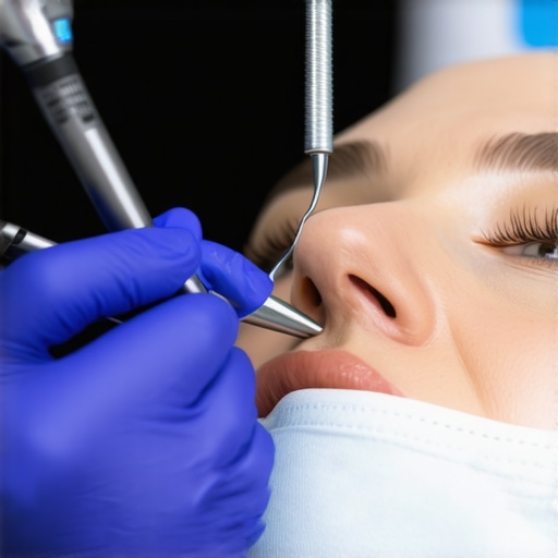 Dentist using high-tech equipment with patient at dental clinic