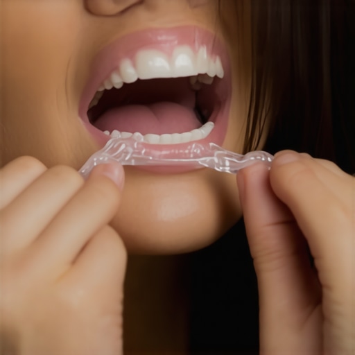 Person correctly inserting Invisalign aligner into mouth