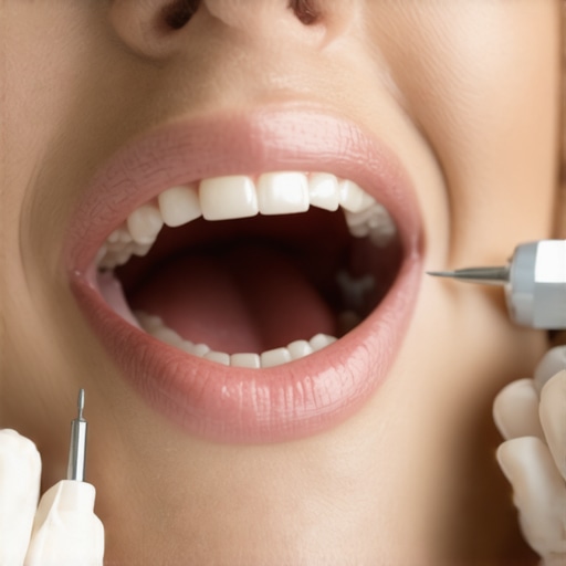 Dentist using digital tools to examine teeth for filling leaks.
