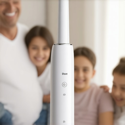 A family member using an advanced electric toothbrush equipped with sensor technology at home.