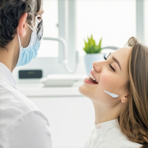 A patient discussing dental crown issue with their dentist in a clinic.