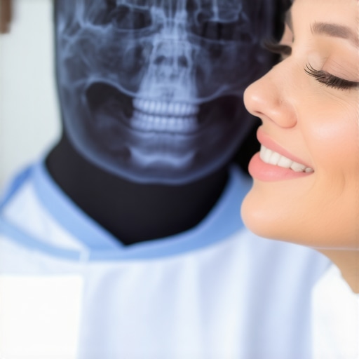 Dentist showing patient dental X-rays in a consultation room