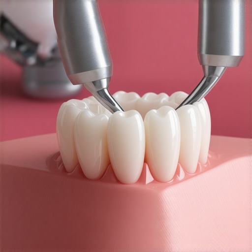 Close-up of a dentist polishing a dental crown during a procedure.