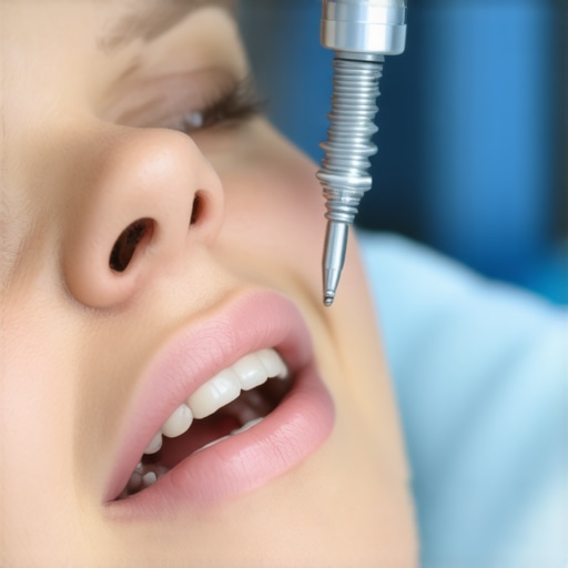Dentist inspecting a patient's loose dental implant for signs of instability.