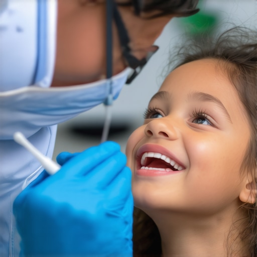 Dentist showing a family the correct way to brush teeth for optimal oral health