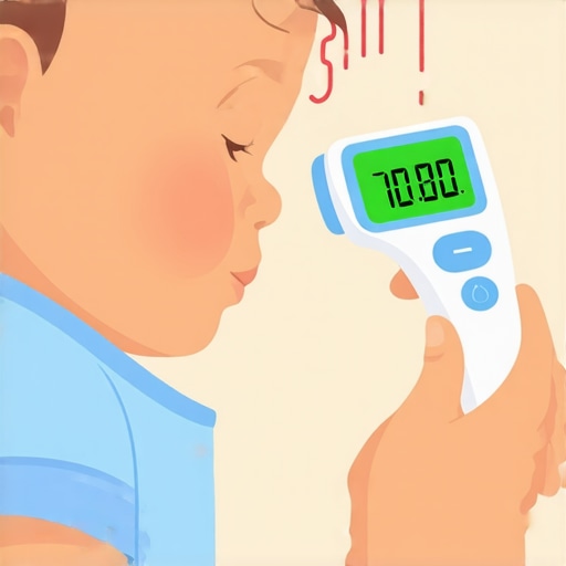 Digital thermometer showing high temperature for a toddler.