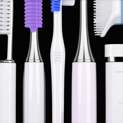 Tools for Maintaining Your Smile Collection of advanced dental maintenance tools including ultrasonic toothbrush, Invisalign cleaning device, and digital health app interface.