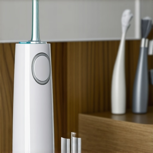 Ultrasonic Water Flosser for Daily Oral Hygiene Close-up of a modern ultrasonic water flosser demonstrating its use in maintaining oral health.