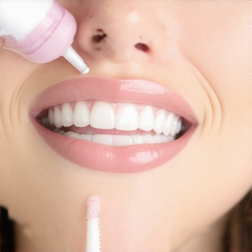Person demonstrating water flosser cleaning around a dental crown.