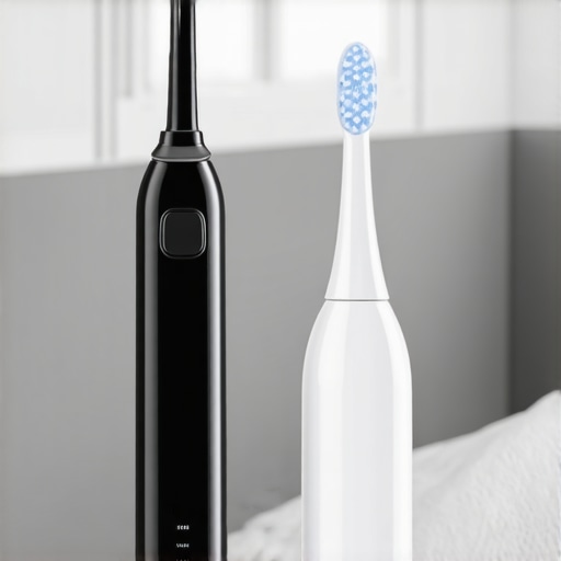 Electric toothbrush and water flosser on bathroom countertop enhancing dental maintenance routines.