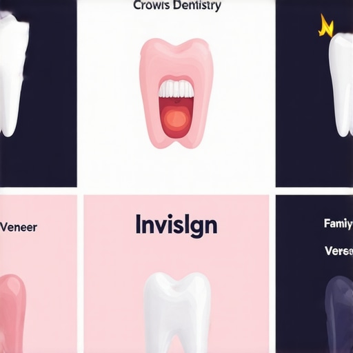 Infographic illustrating common misconceptions and facts about crowns, veneers, Invisalign, and family dentistry.