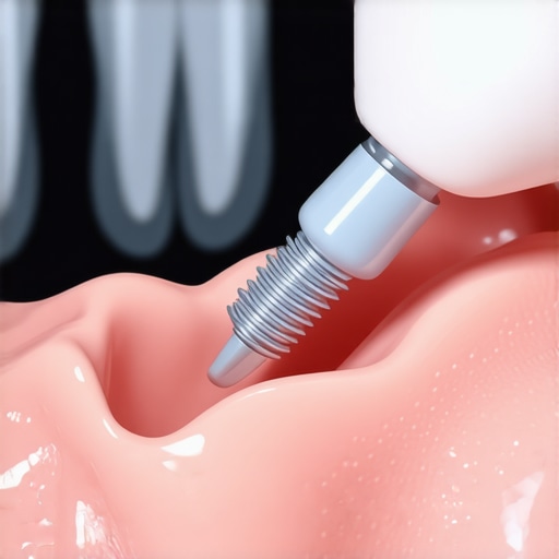 Dentist examining dental implant using X-ray