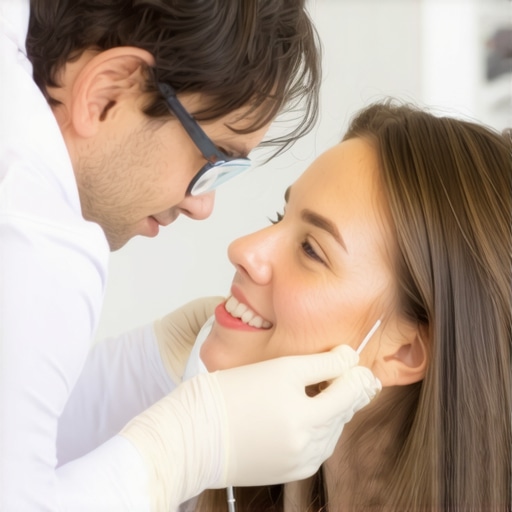Dentist showing crown and veneer samples to a patient