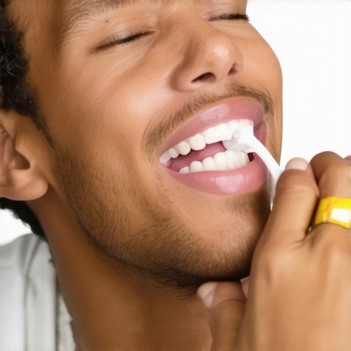 Person brushing teeth and cleaning tongue to eliminate morning breath odor.