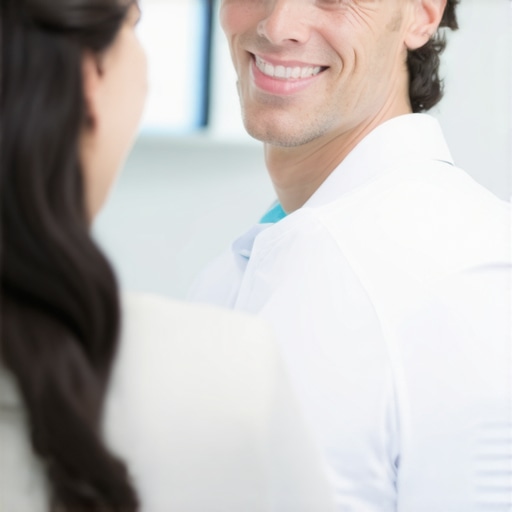 Dentist discussing crown options with a patient in a professional clinic setting