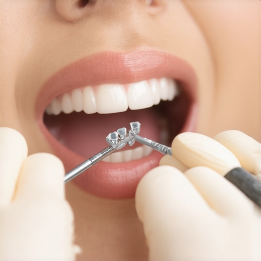 Dentist fitting a crown on a patient's tooth
