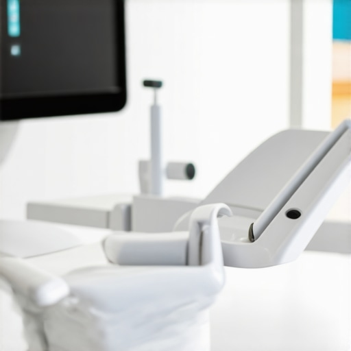 A futuristic dental setup with smart tools and digital displays