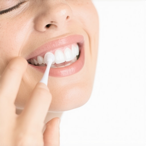 Person brushing teeth gently with a soft-bristled toothbrush to protect enamel