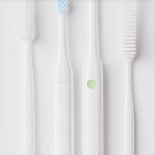 Electric toothbrush and interdental brushes arranged neatly, illustrating tools for maintaining oral health.