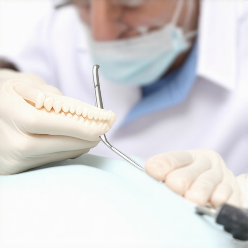 Dentist discussing crown options with patient using digital tools.