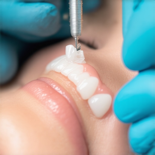 A dentist polishing Invisalign attachments to smooth rough edges.
