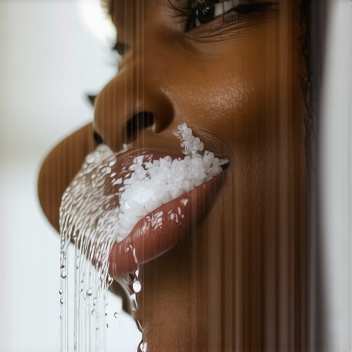 Person swishing warm salt water in their mouth after dental procedure.