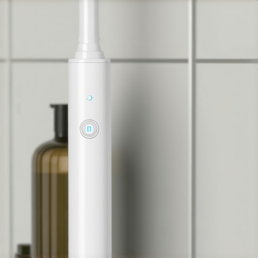 Person brushing teeth with a high-tech electric toothbrush equipped with pressure sensors