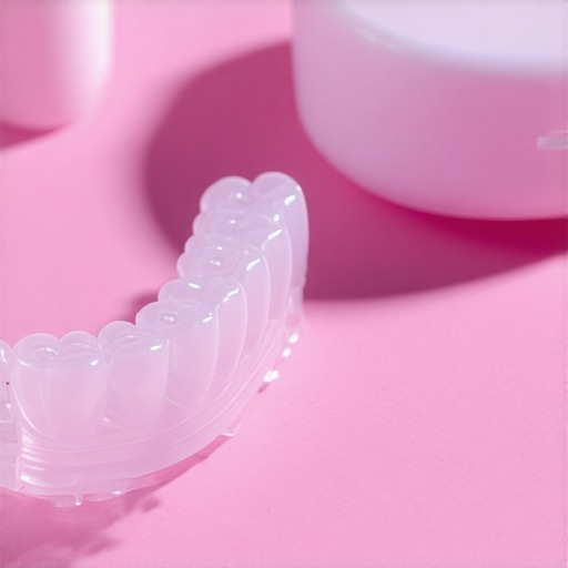 Close-up of genuine Invisalign packaging and transparent aligners showing high-quality material