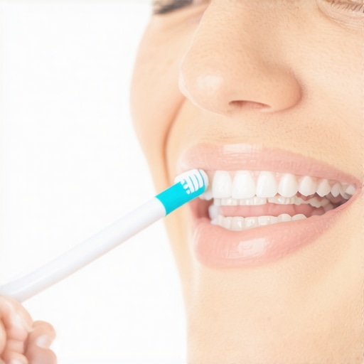 Person carefully brushing around dental braces with a soft toothbrush.