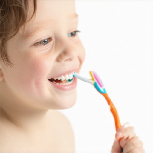 Child Brushing Teeth Fun Smiling child brushing teeth with a vibrant toothbrush