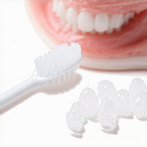 Person cleaning clear aligners with a toothbrush