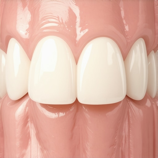 A dental professional fitting a personalized night guard on a patient's teeth.