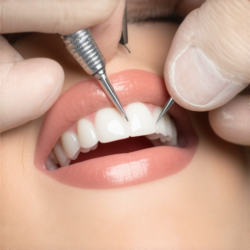 Dental professional performing crown adjustment for proper bite alignment.