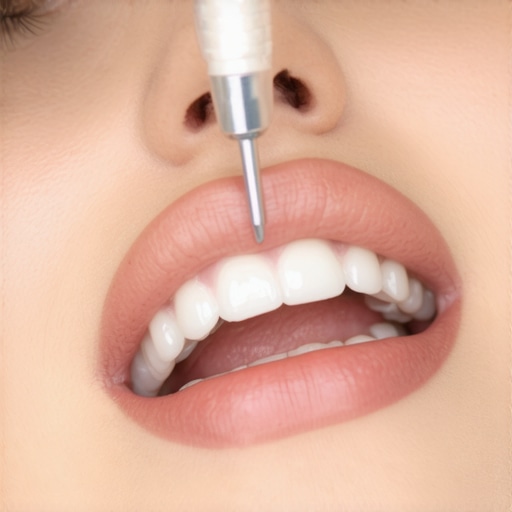 Dentist inspecting a dental crown for gaps with dental tools