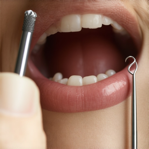 Dentist inspecting a patient's dental bridge for looseness and damage