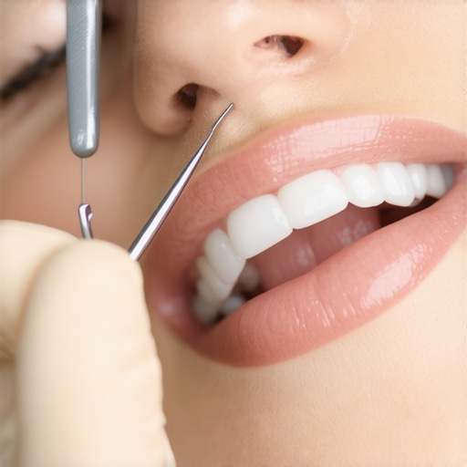 Dental Examination of Gum Swelling Dentist inspecting swollen gum tissue with dental instruments in clinic.