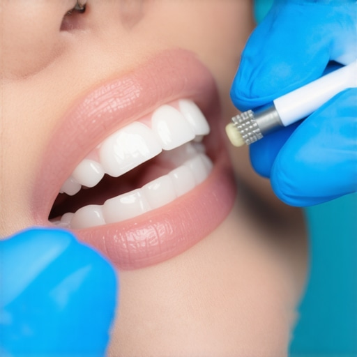 Dentist cleaning patient's gums with a soft toothbrush